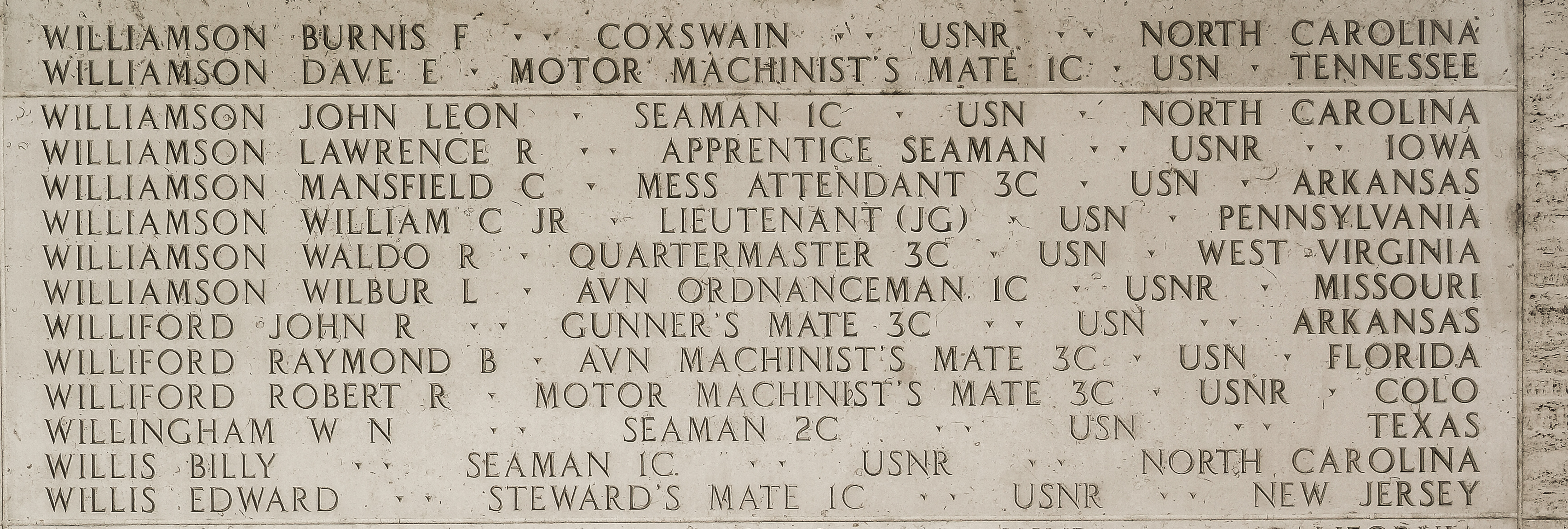 Mansfield C. Williamson, Steward's Mate Third Class